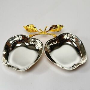 Vintage 1970’s 2 Toned Gold Silver 2 Apples Shaped Dish Trinket Tray Silverplate